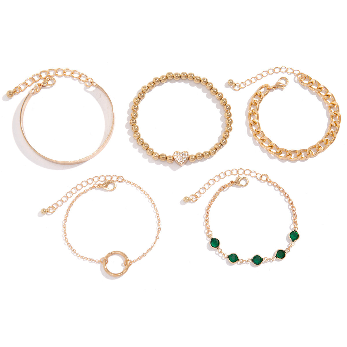 Geometric Heart-Shaped Alloy Bracelet with Rhinestone Inlay for Women, Hip-Hop Style Stackable Chain Bracelet