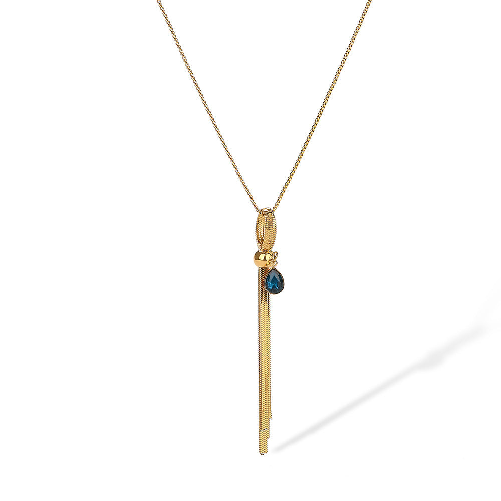 Collana Minimalista Geometrica in Acciaio al Titanio da Donna con Placcatura in Oro e Pendente a Goccia con Zircone