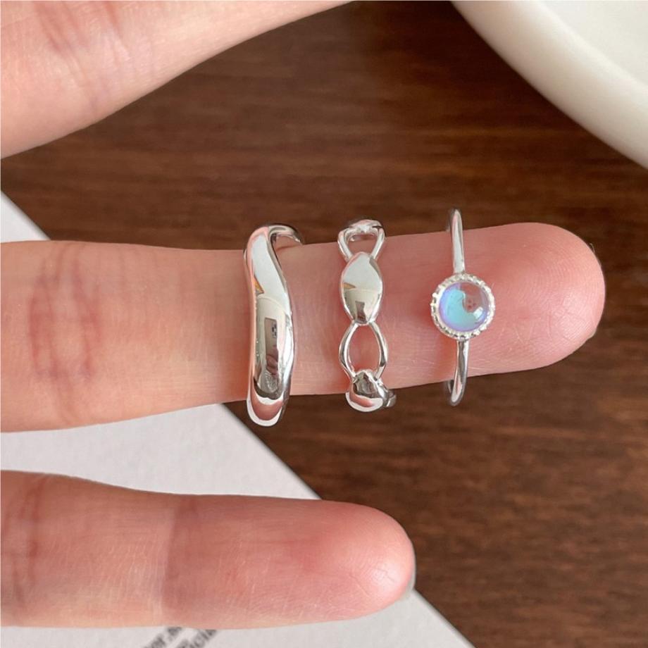 Anello in Argento Sterling 925 a Forma di Numero Geometrico Minimalista con Accento di Cristallo AB per Donna