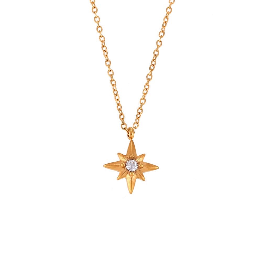 Minimalist Fashion Stainless Steel Octagram Pendant Necklace for Women with Plated Finish