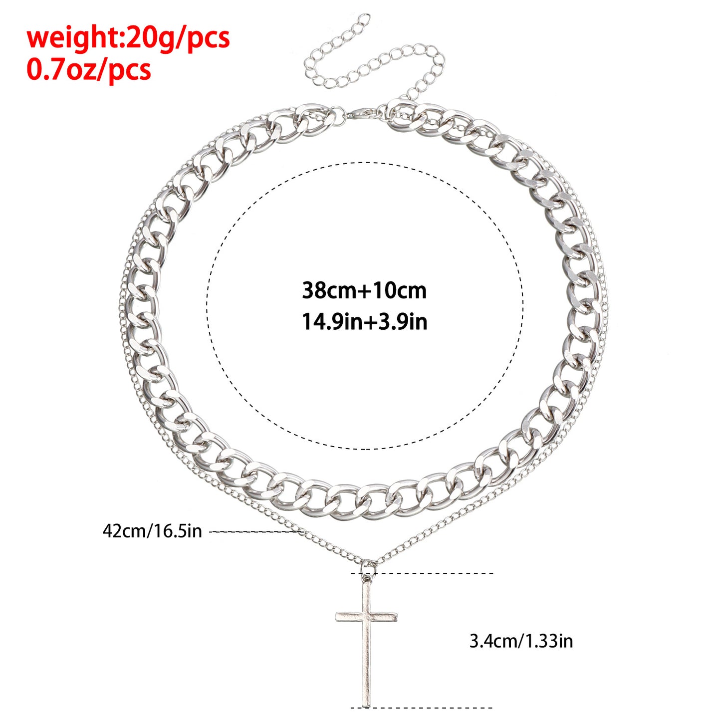 Hip Hop Layered Cross Pendant Necklace for Women with Geometric Shape Metal Chain and Electroplated Finish