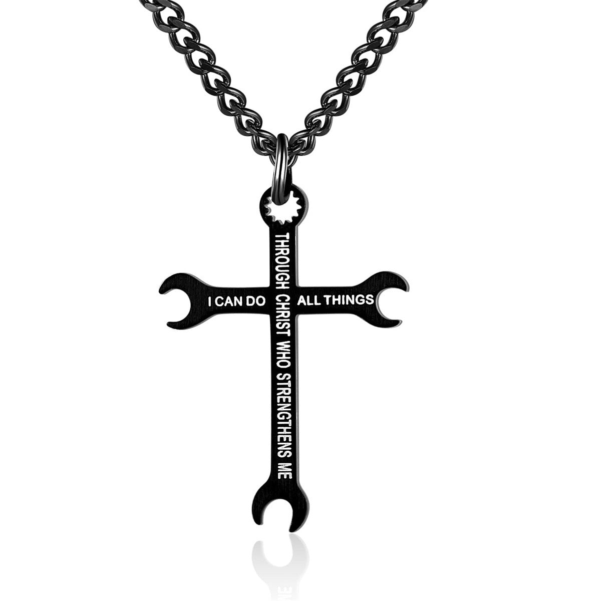 Minimalist Cross Pendant Necklace in Stainless Steel with Plated Finish for Men