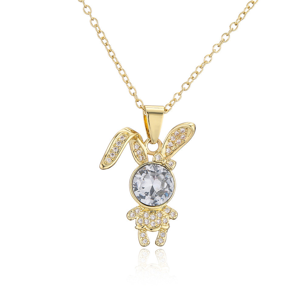 Collana Pendente con Animali Carini da Donna con Base in Rame Placcata in Oro 18K con Ciondoli a Orso e Coniglio