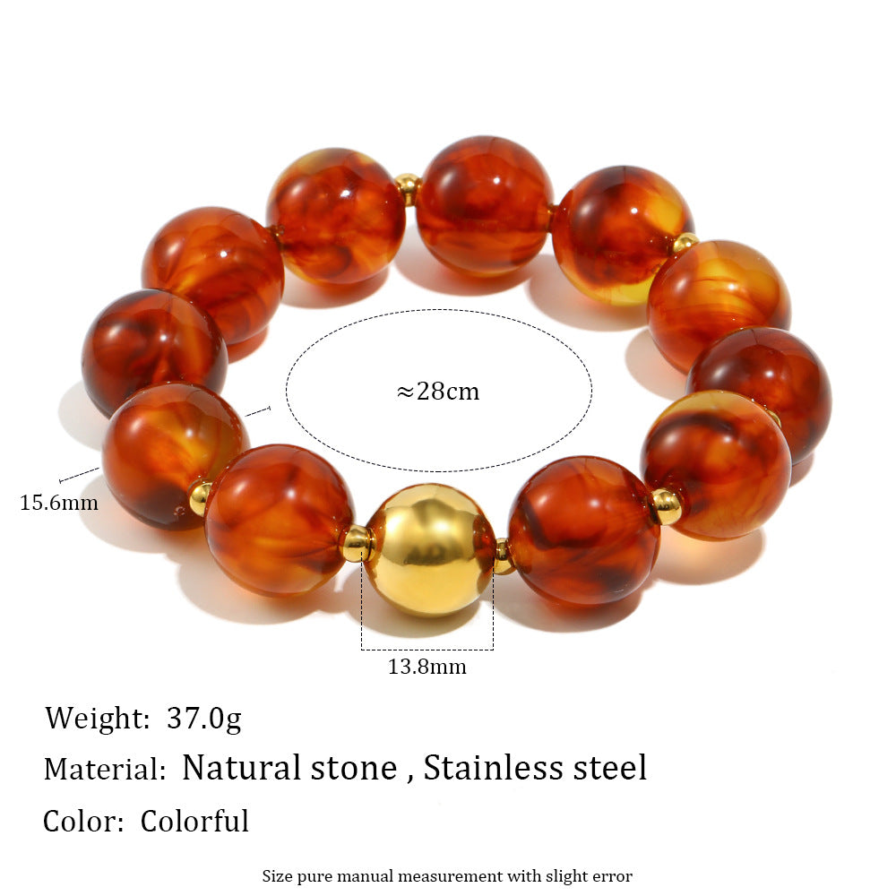 Bracciale vintage da donna con perline acriliche geometriche quadrate e placcato oro