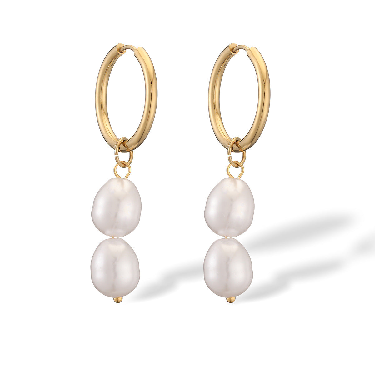 Pendientes Minimalistas Geométricos de Acero Inoxidable con Perlas para Mujer, Baño de Oro de 18 quilates, Elegante Accesorio de Moda