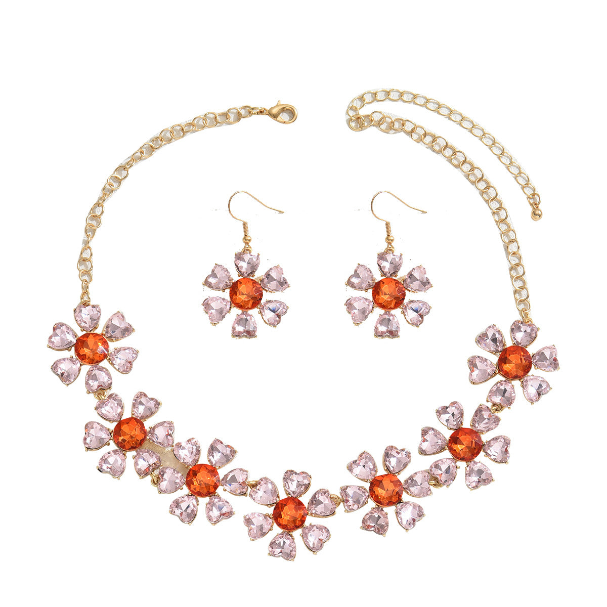 Minimalist Luxury Floral Heart Pendant Necklace and Earrings Set in Alloy with Zircon Inlay for Women