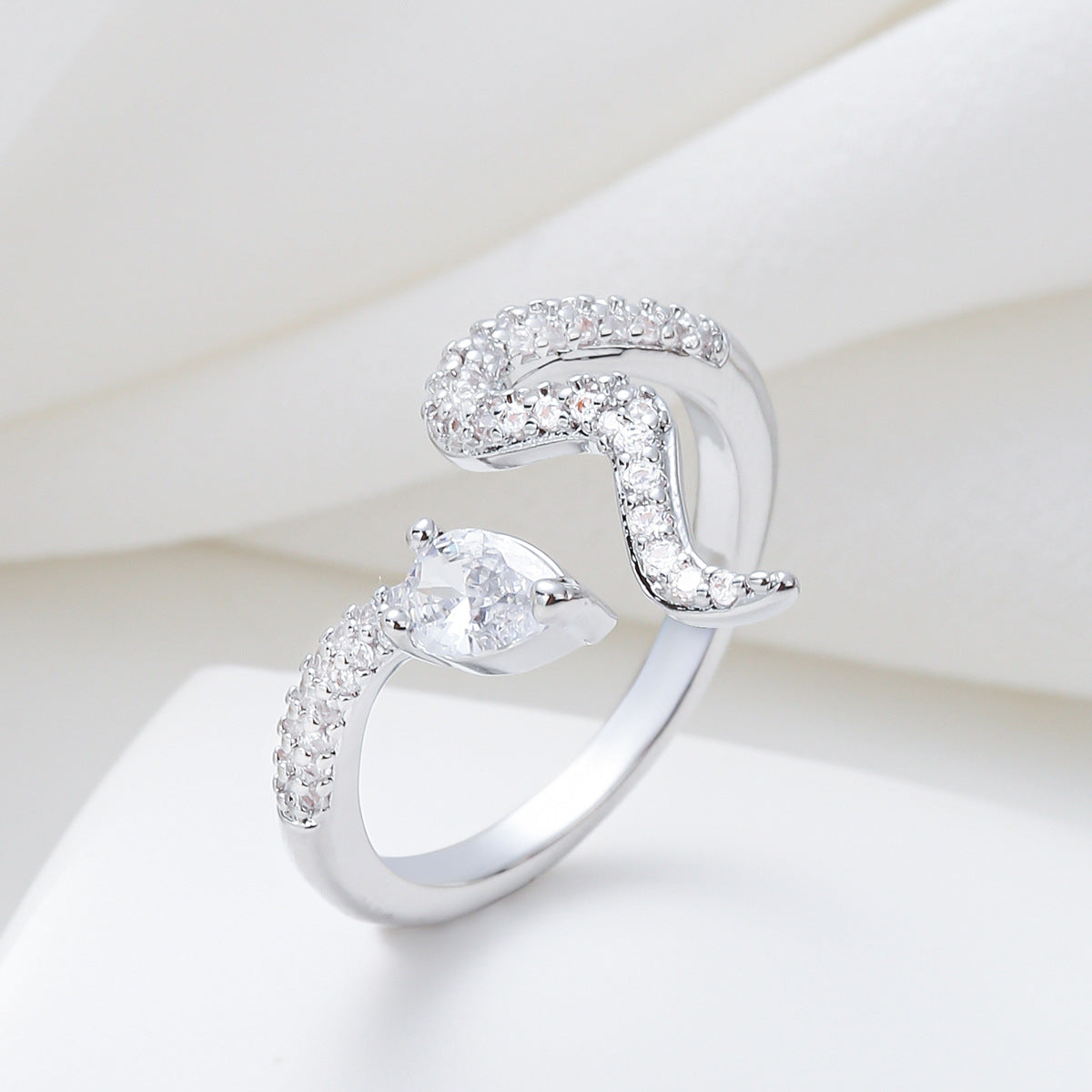 Minimalist Snake-Shaped Copper Ring with Zircon Inlay for Women Adjustable Open Band
