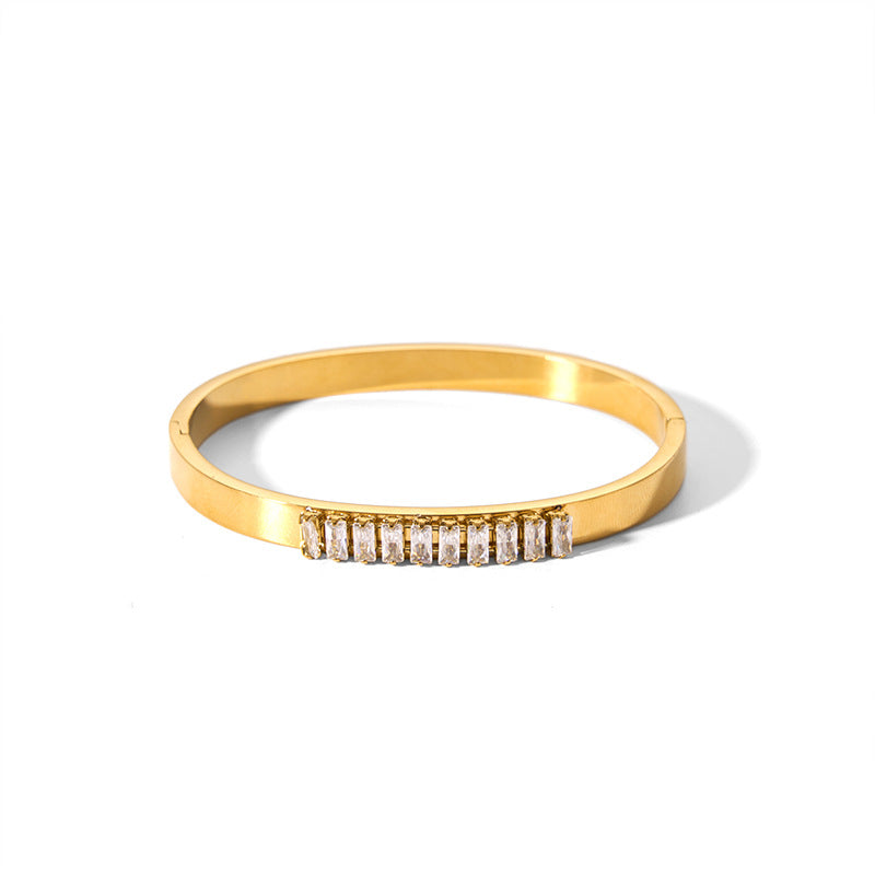 Vintage-Inspired Geometric Titanium Steel Gold-Plated Zirconia Bracelet for Women