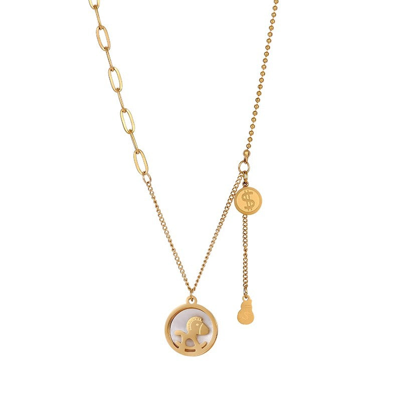 Fashionable OL Geometric Titanium Steel Necklace with Gold Inlay and Wavy Chain for Women