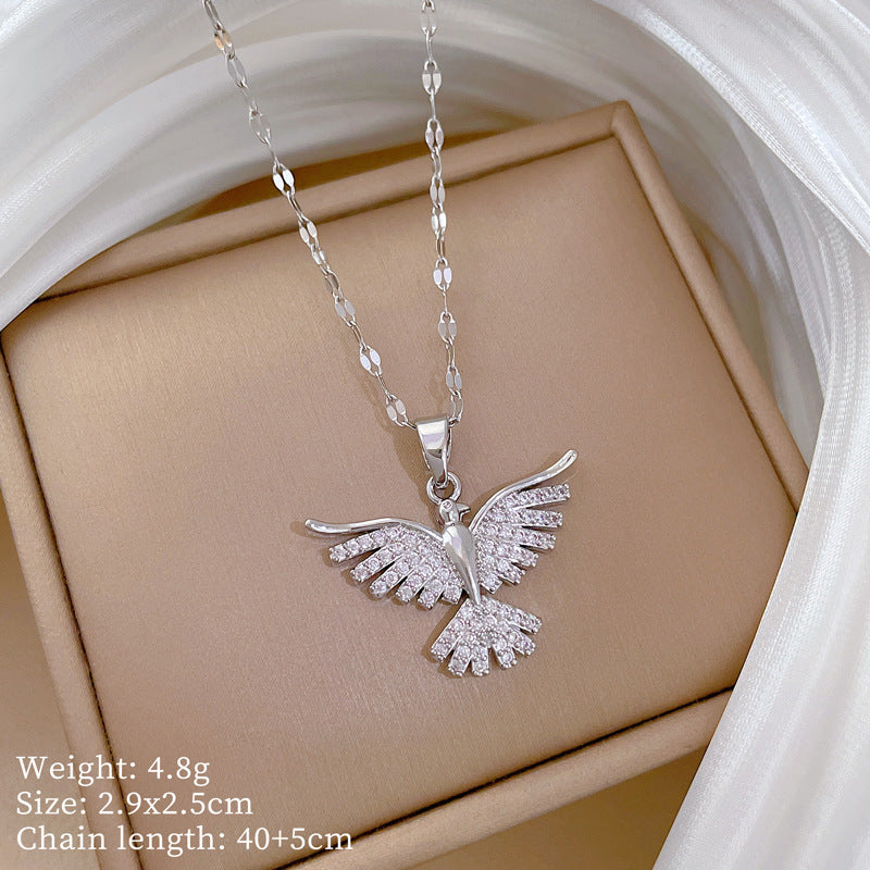 Sweet Geometric Phoenix Titanium Steel Necklace with Brass Pendant for Women