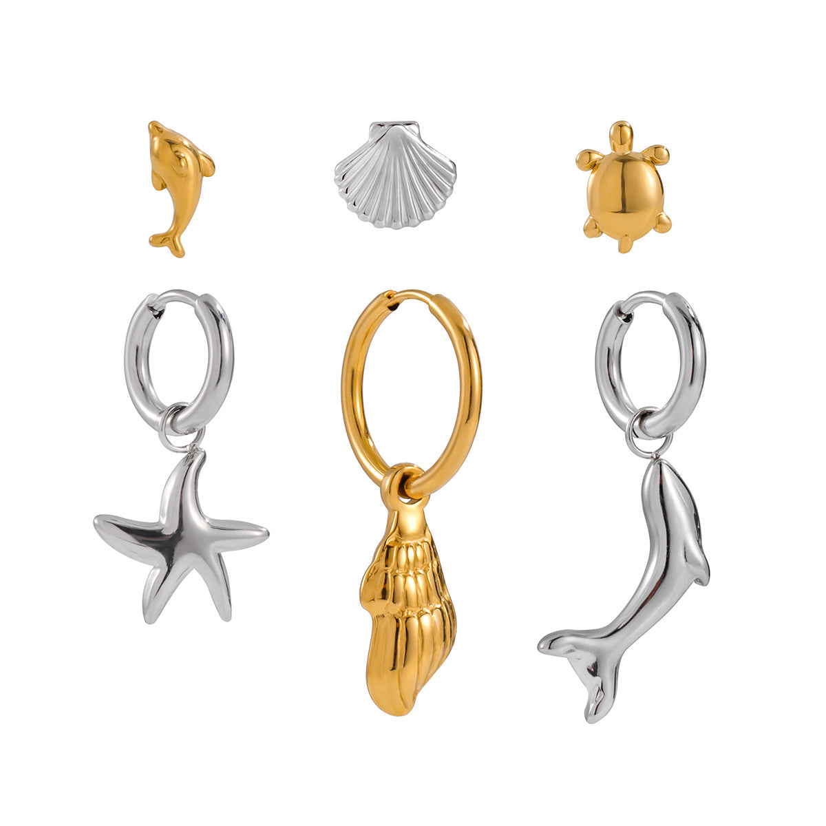Pendientes de Acero Inoxidable Chapados en Oro de 18K con Diseño de Estrella de Mar Geométrica Minimalista de Lujo para Mujer