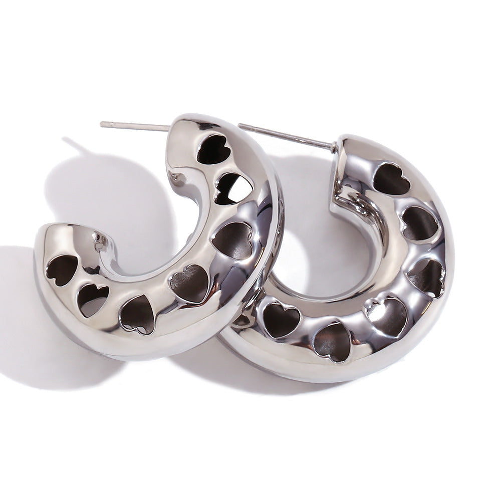 Fashion Minimalist Hollow Heart Geometric Stainless Steel 18K Gold Plated Earrings for Women
