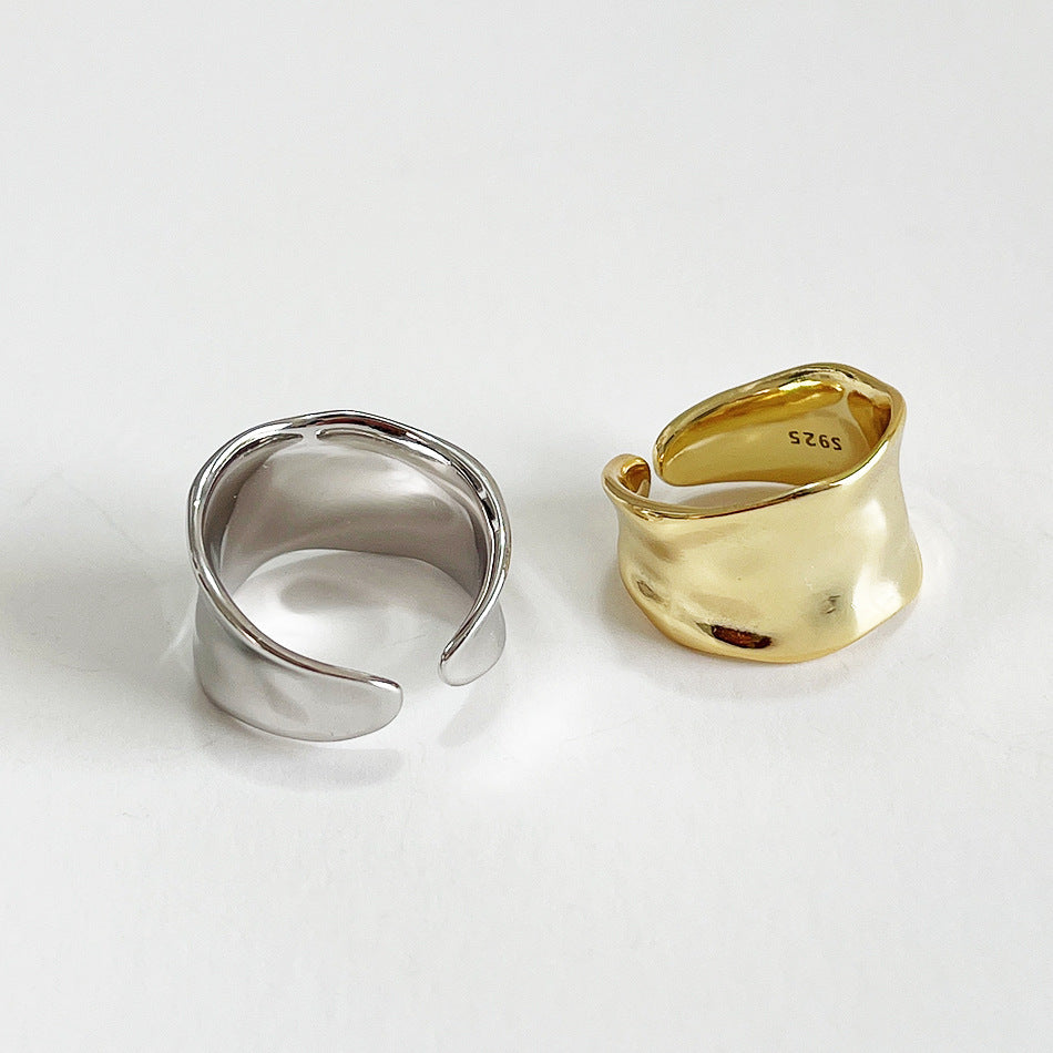 Minimalist 925 Sterling Silver Geometric Wide Wavy Ring for Women