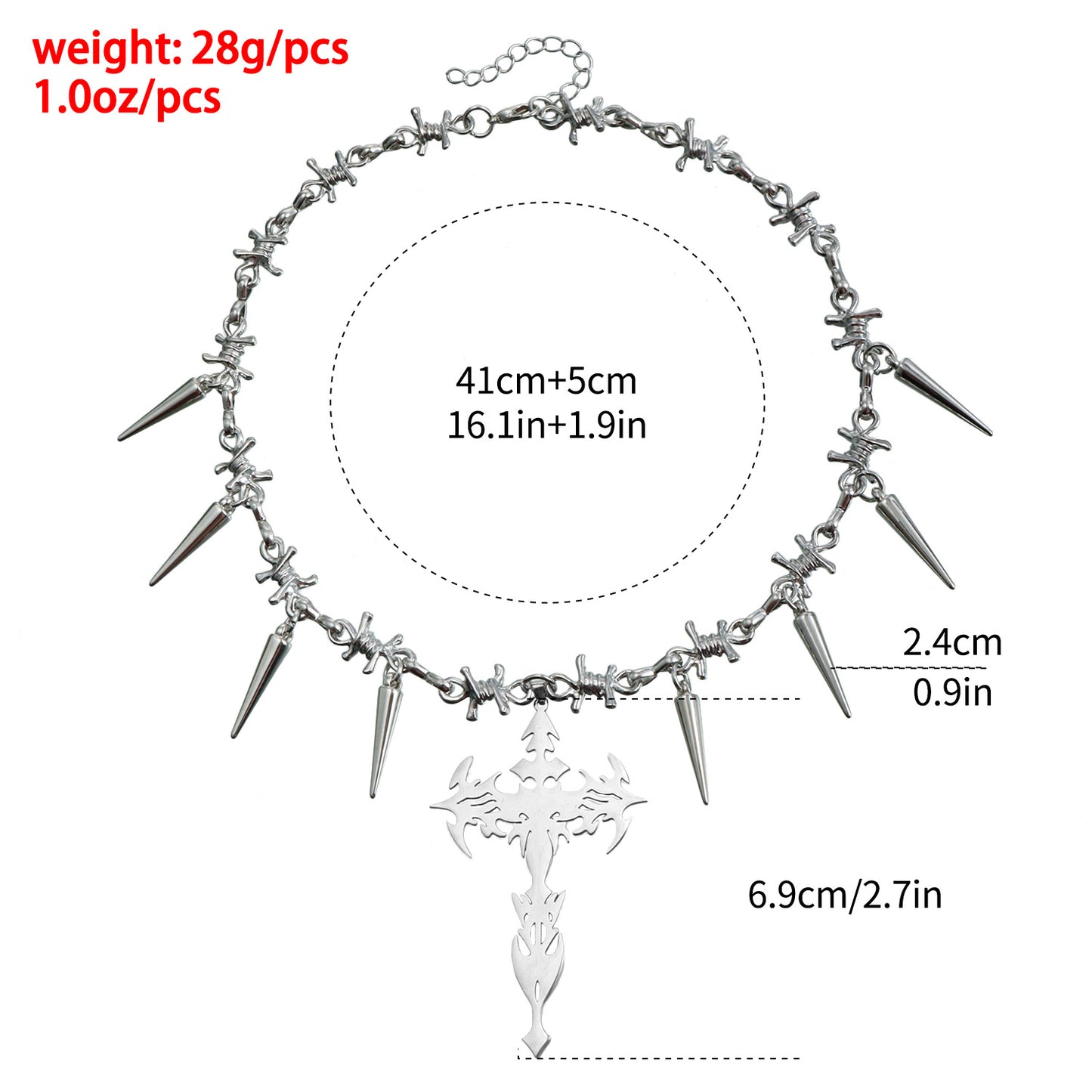 Punk Style Cross Pendant Necklace with Geometric Shape Alloy Chain and Electroplated Finish for Women