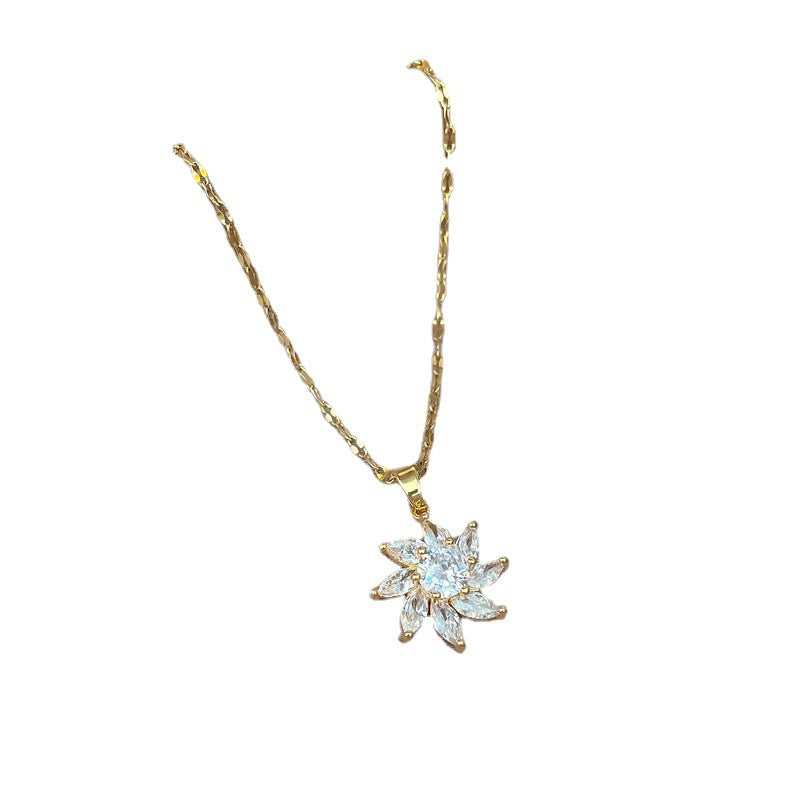 Elegant Geometric Sunflower Pendant Necklace for Women in Titanium Steel with Micro-Pavé Gold-Plated Brass Accent