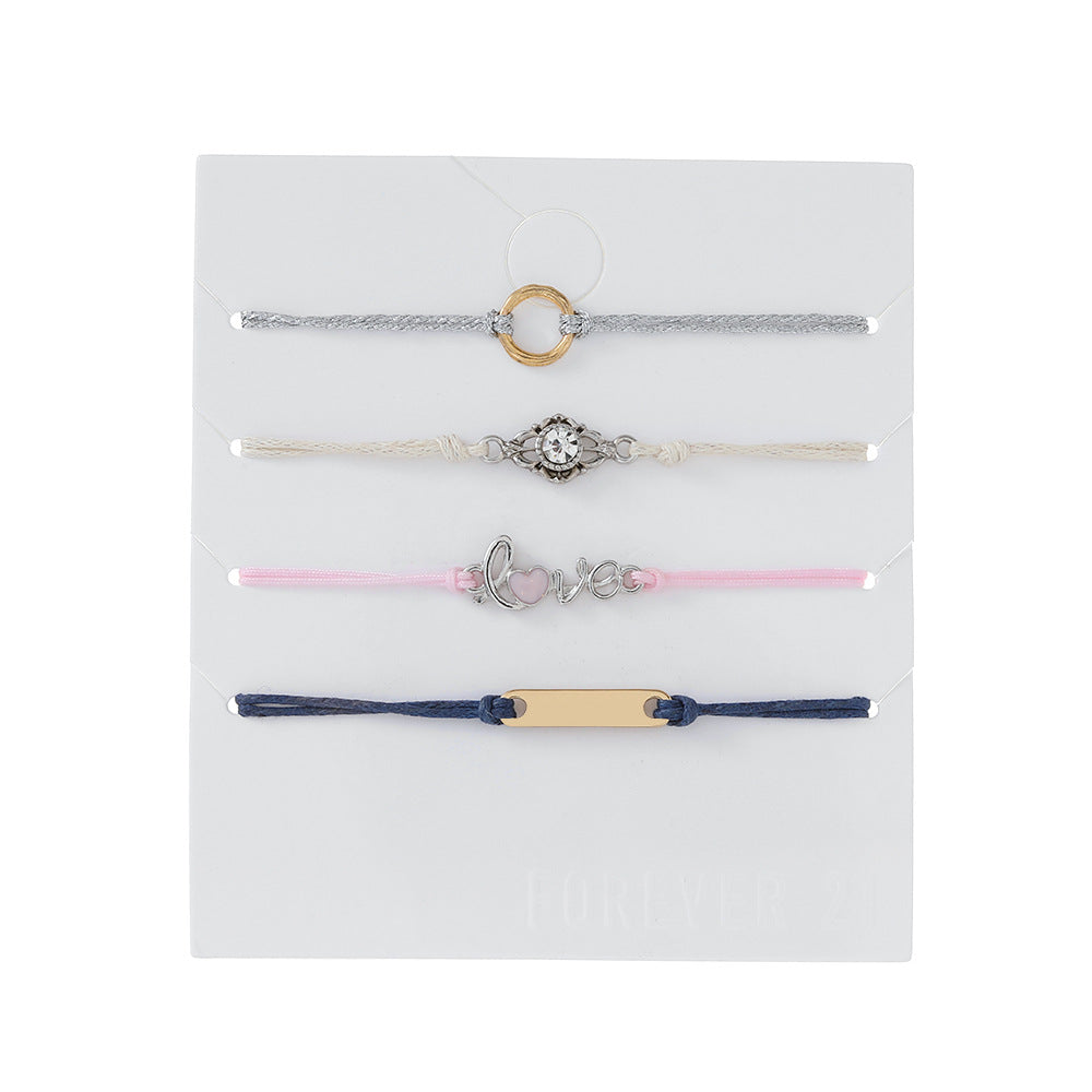 Sweet Geometric Letter Alloy Rhinestone Bracelet Set for Women