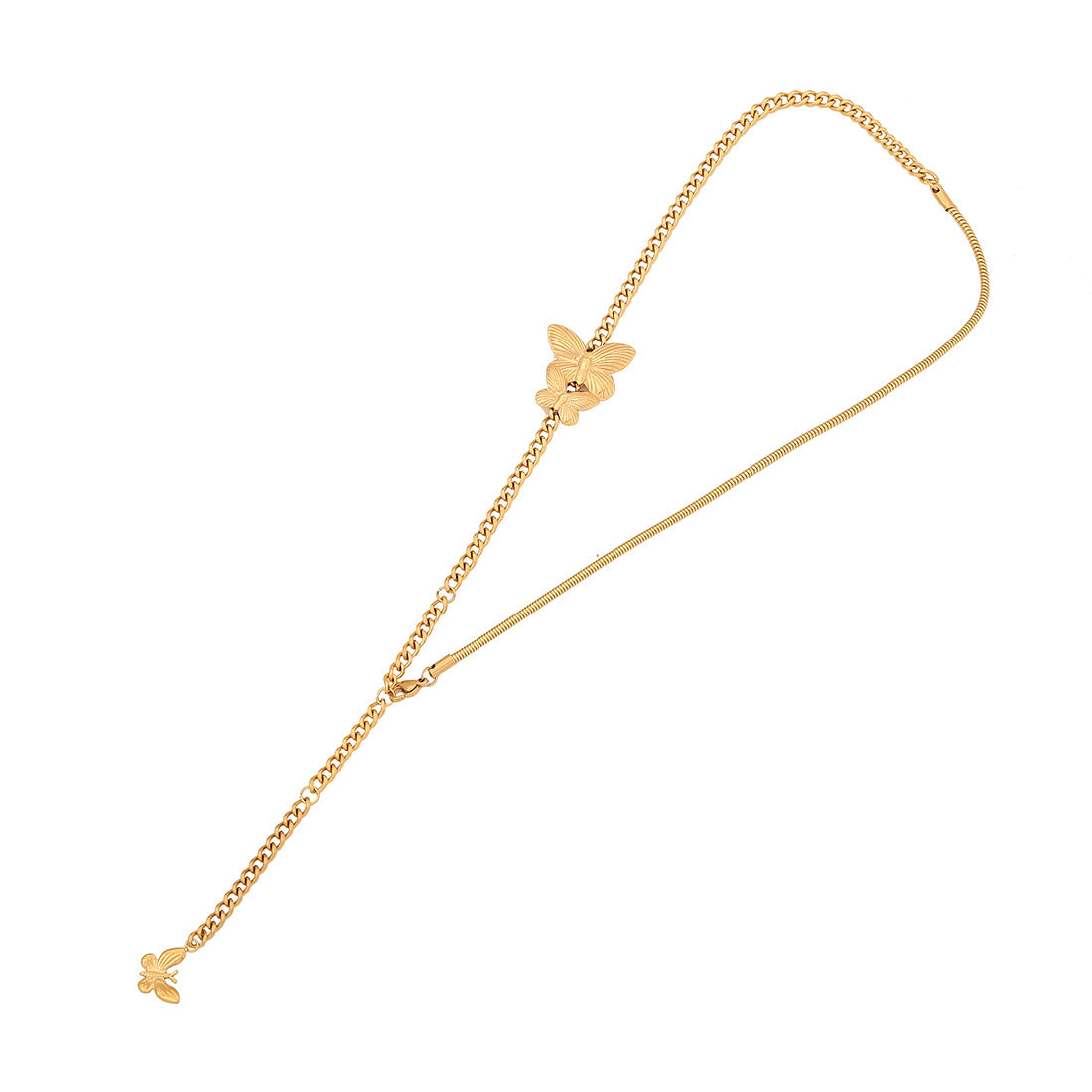 Fashionable Butterfly Pendant Necklace in Stainless Steel with Plated Finish and Snake Chain for Women