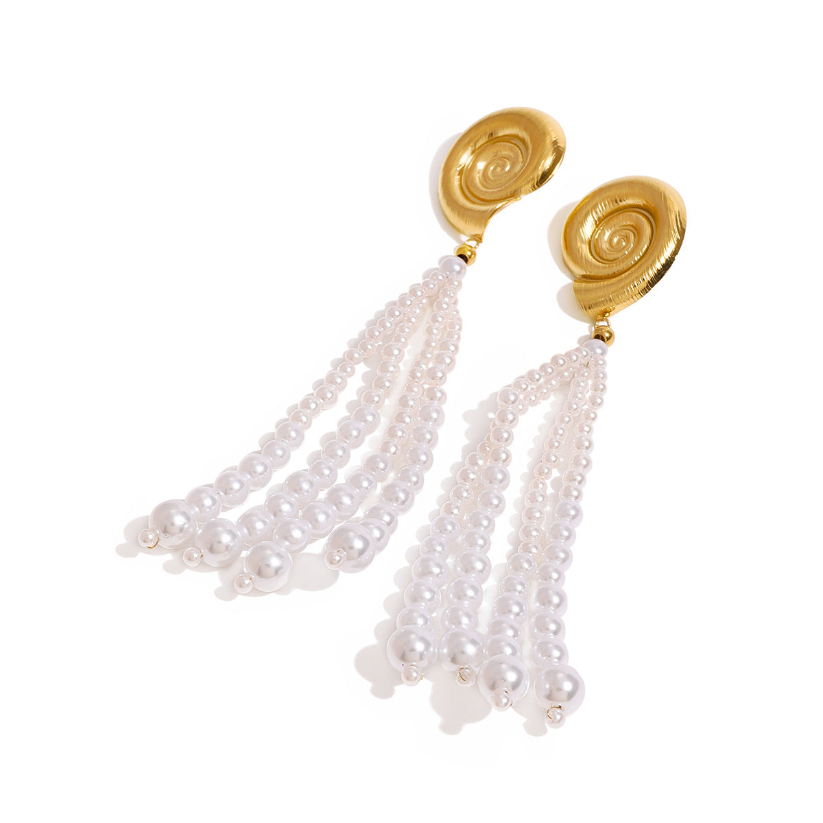 Orecchini a Nappa con Perle, Geometrici, in Acciaio Inossidabile, Placcati Oro 18K da Donna