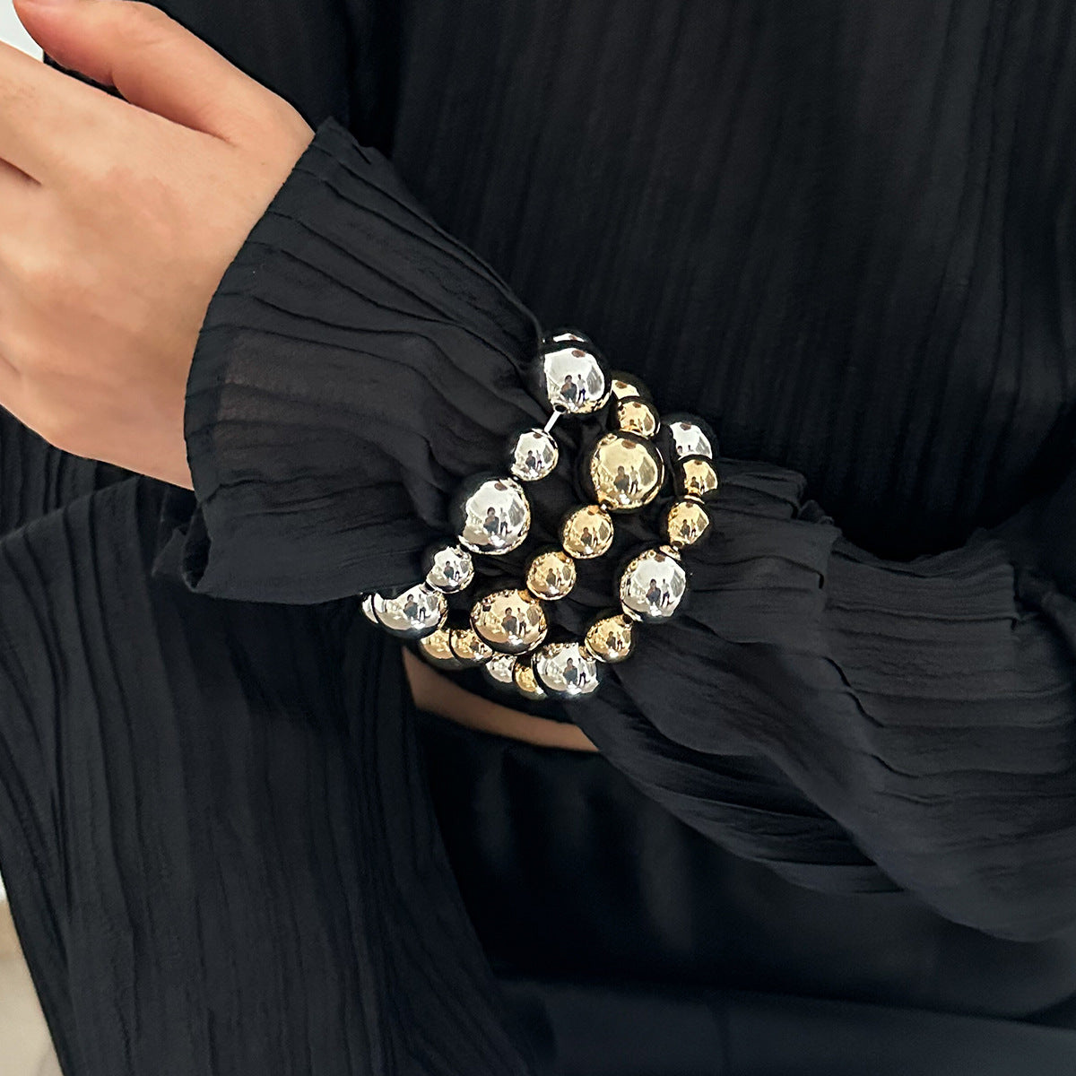 Exaggerated Geometric Pearl Beaded Bracelet Set Plated Resin Jewelry for Women