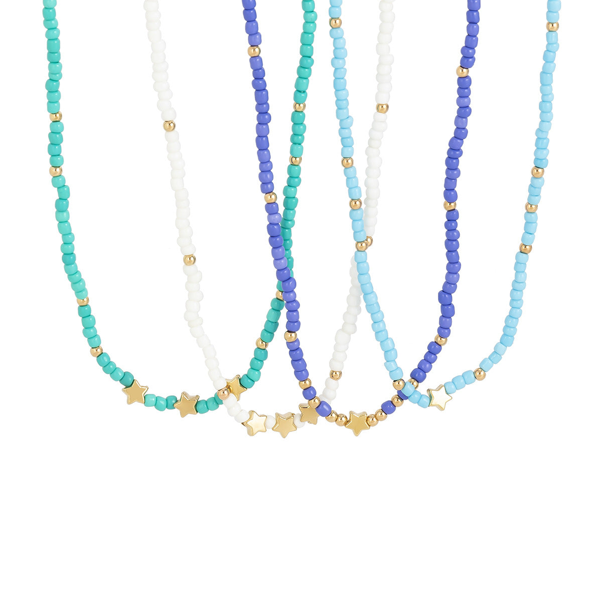Collar con colgante de estrella geométrica minimalista para mujer con detalles de cuentas coloridas en cadena de cuentas redondas