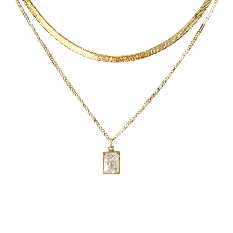 Collar minimalista geométrico de doble capa con cadena de serpiente para mujer, hecho de acero inoxidable con acabado chapado
