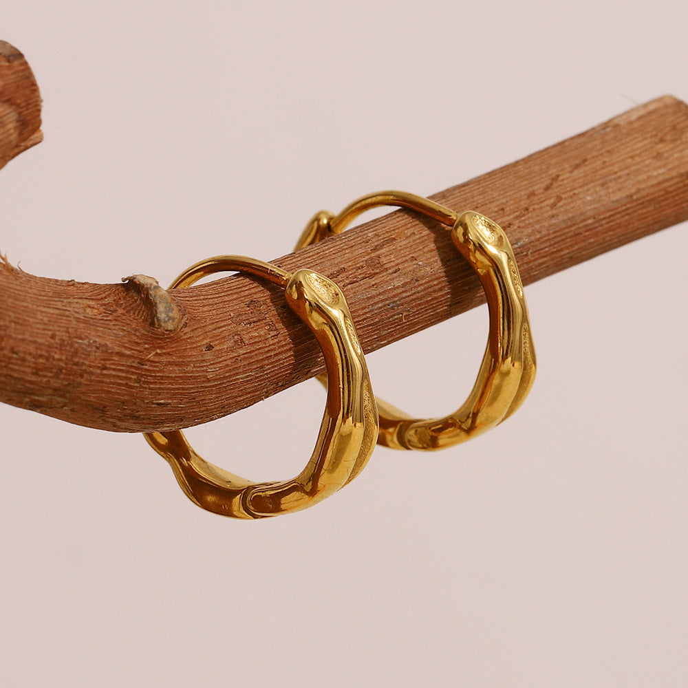 Orecchini Minimalisti Geometrici in Acciaio Inox con Placcatura in Oro 18K Orecchini a Clip Rotondi Irregolari da Donna
