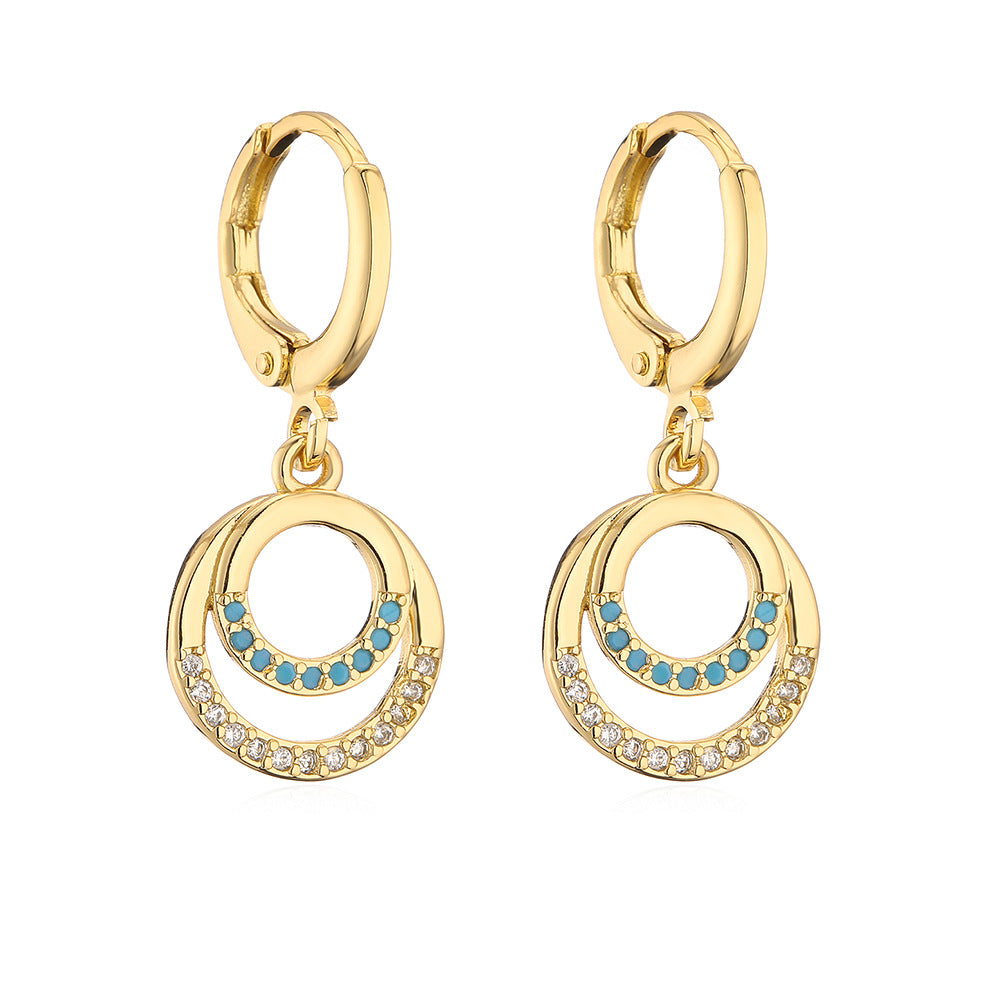 Orecchini Minimalisti Geometrici in Rame Placcati Oro 18K con Zirconi Micro-Pave
