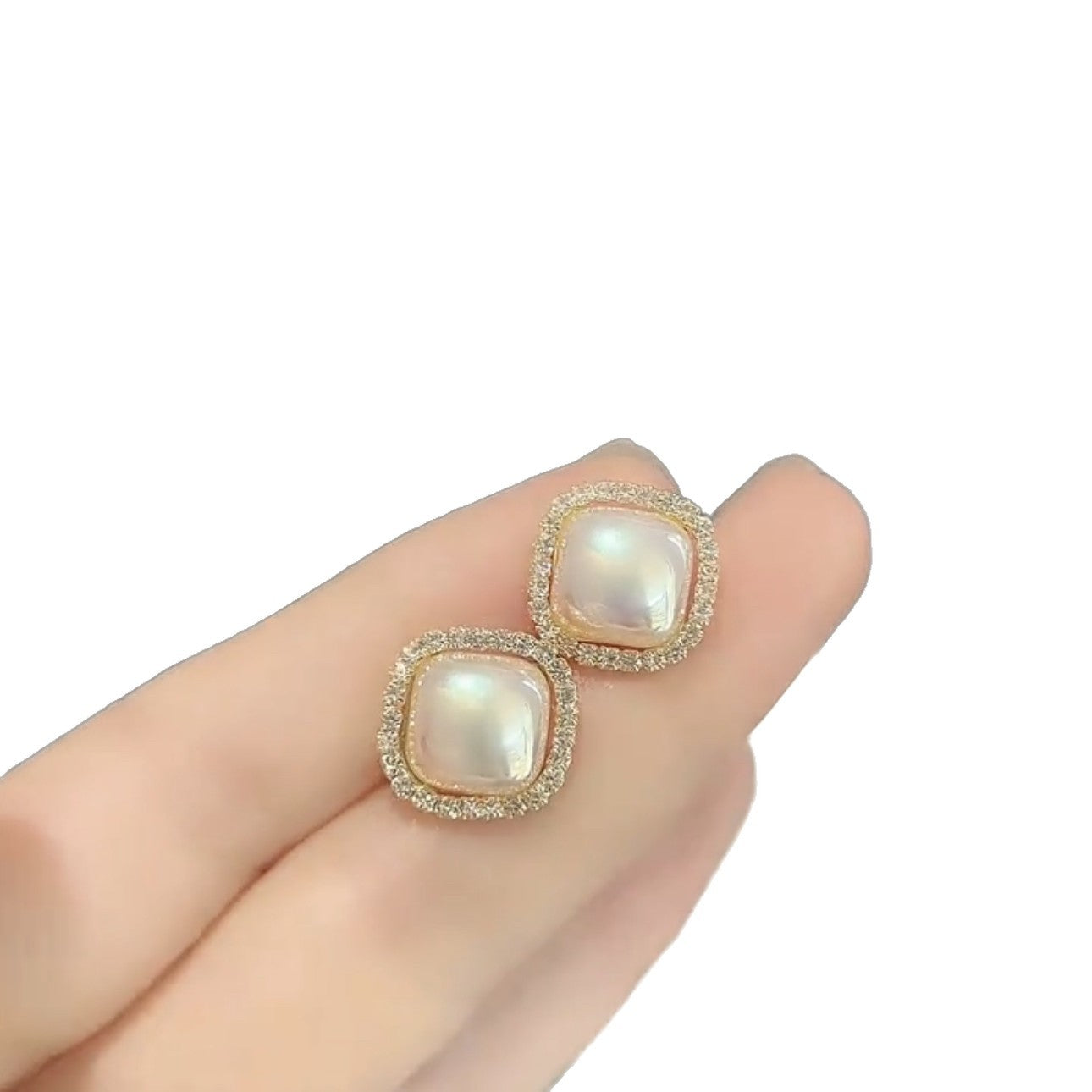 Orecchini a perno con perla a forma di rombo intarsiati di strass da donna — Eleganti gioielli di moda d'ispirazione vintage con perni in acciaio placcato