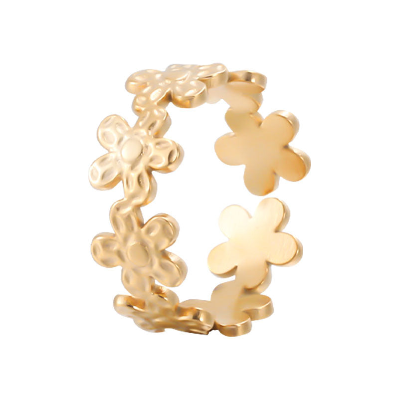 Minimalist Sweet Floral Plated Stainless Steel Titanium Steel Open Ring for Women