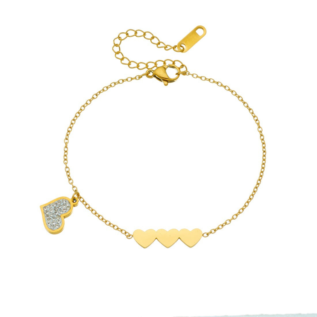 Minimalist Gold Plated Heart Rhinestone Stainless Steel Bracelet