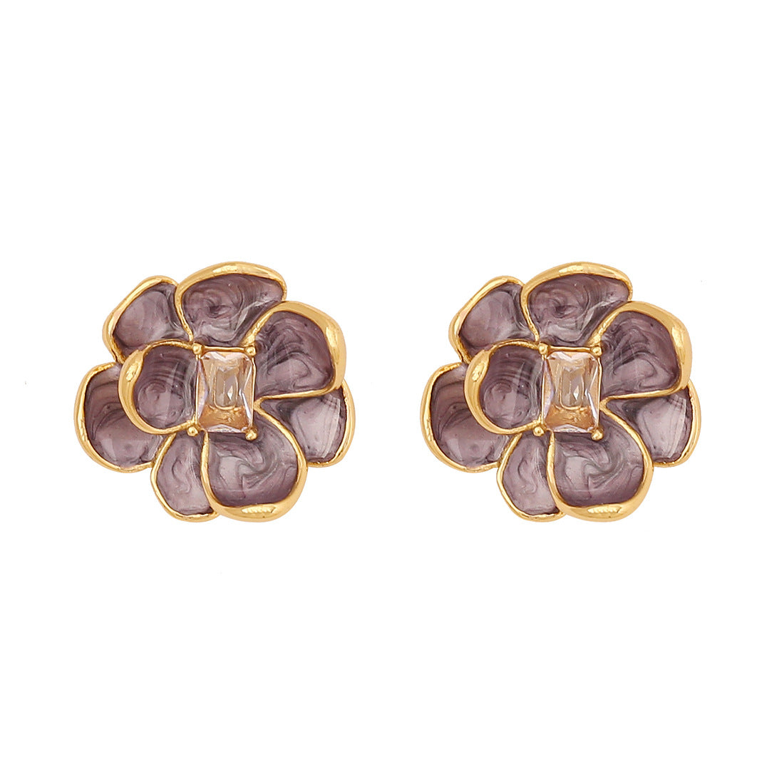 Vintage Floral Enamel Stainless Steel Stud Earrings with Botanical Flower Design for Women