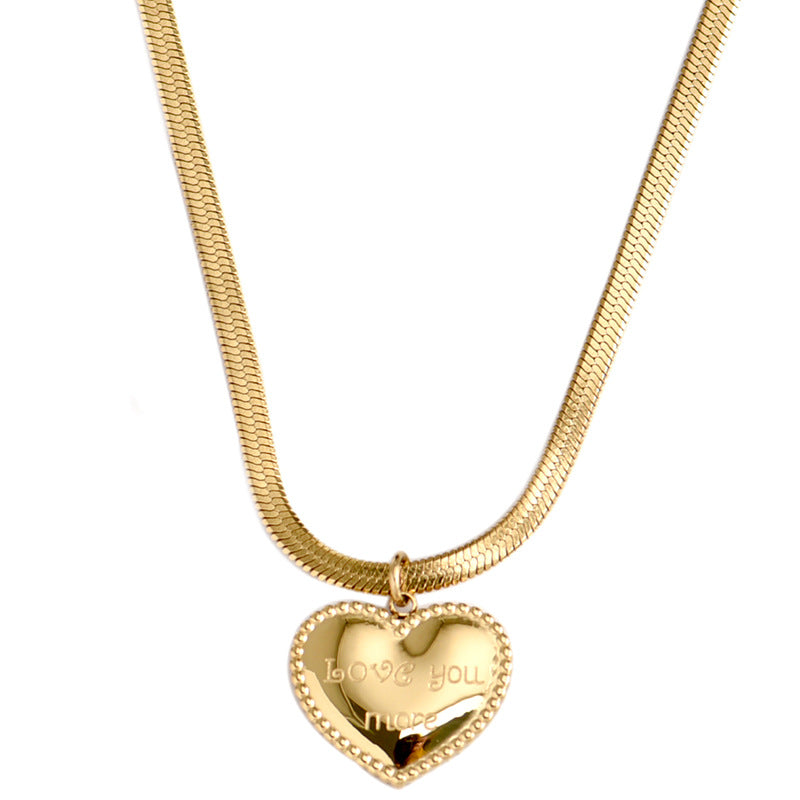 Minimalist Love Heart Pendant Necklace for Women in Titanium Steel with Gold Plating on Snake Chain