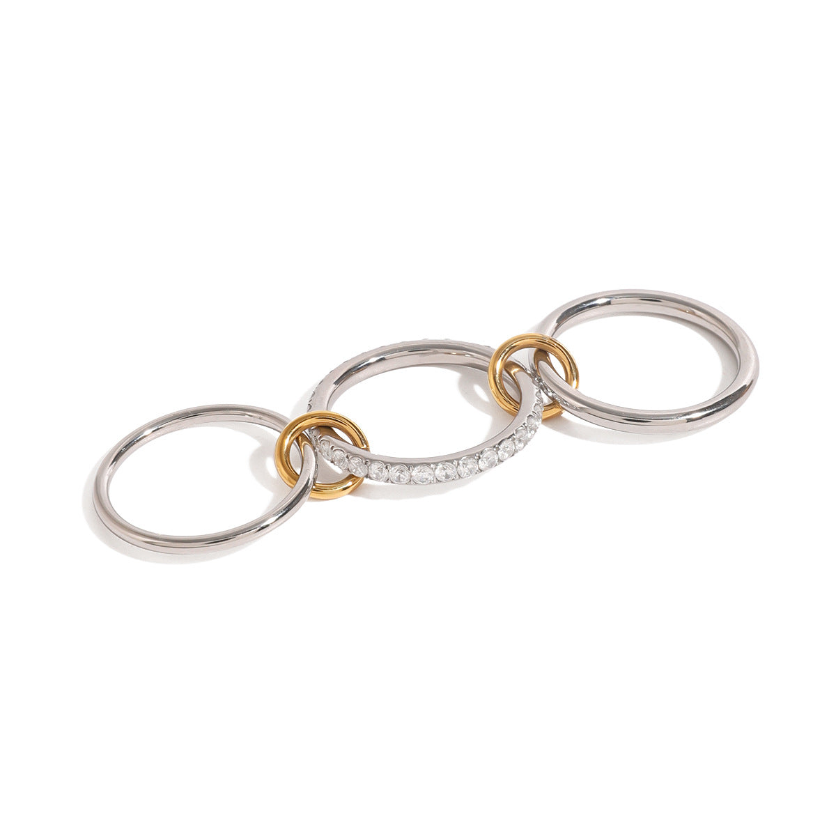 Geometric Stainless Steel Stackable Plain Band Ring with Plated Finish and Zirconia Accents for Women