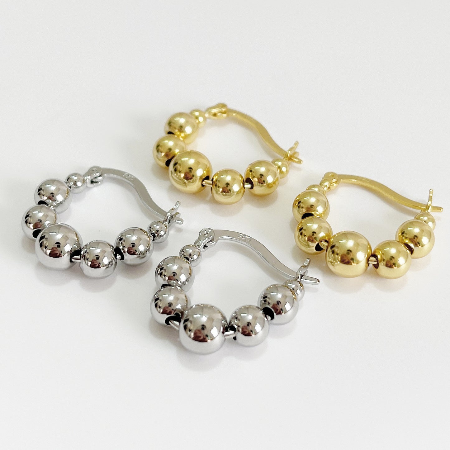 Pendientes de perlas de oro chapado en plata de ley 925 con forma geométrica redonda y de lágrima, dulce