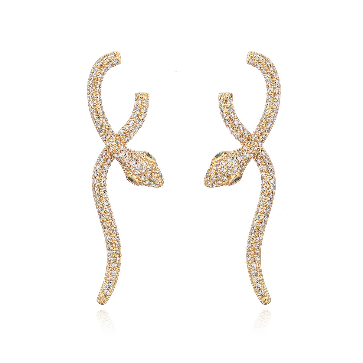 Orecchini Minimalisti Geometrici a Forma di Serpente in Rame con Placcatura in Oro 18K e Zirconi Micro-Pavé da Donna