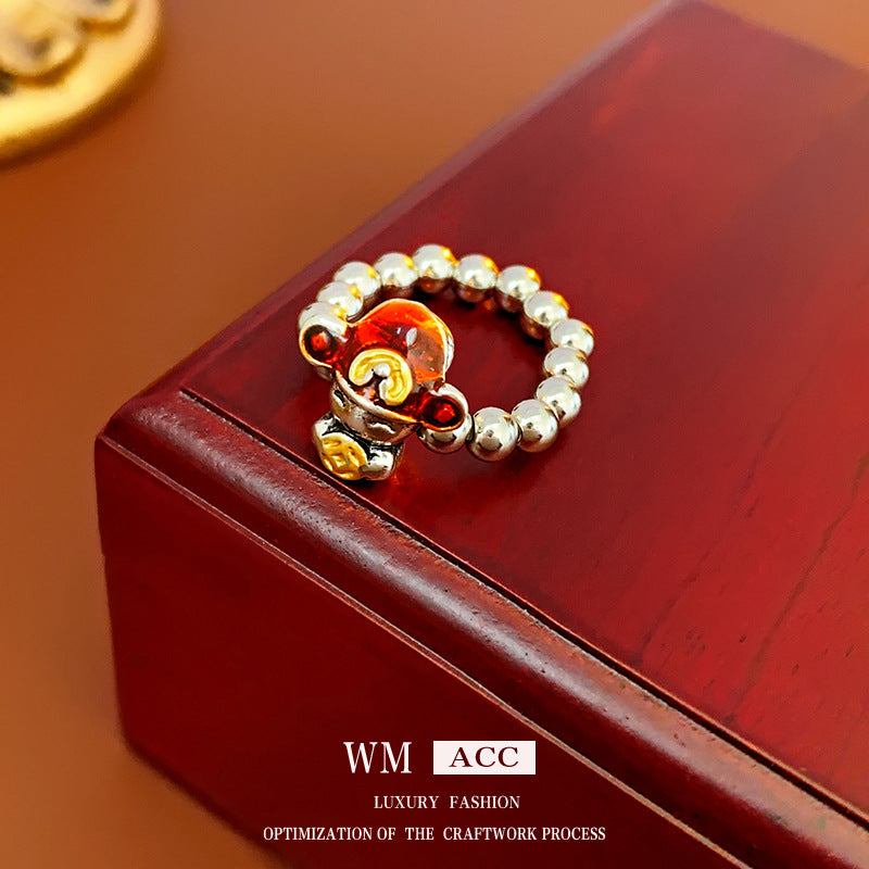 Bracciale da donna personalizzato a forma di drago in smalto con carattere "Fu" e perla, accessorio festivo di Capodanno in lega galvanizzata
