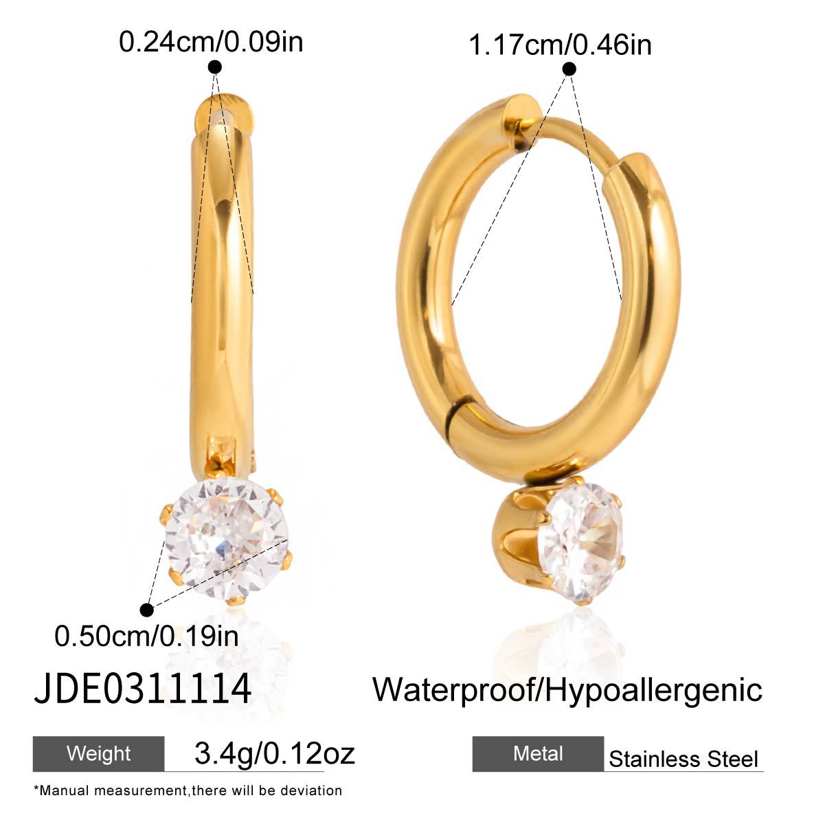 Elegant Geometric Stainless Steel Cubic Zirconia Hoop Earrings for Women