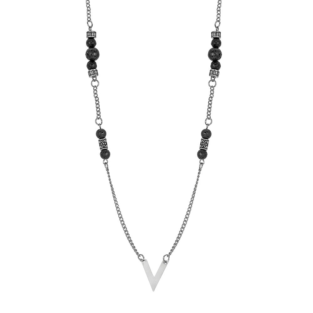 Vintage Men's Natural Volcanic Stone Triangle Beaded Necklace