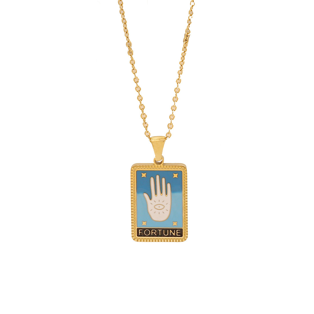 Minimalist Geometric Tarot Pendant Necklace in Stainless Steel with Enamel Finish