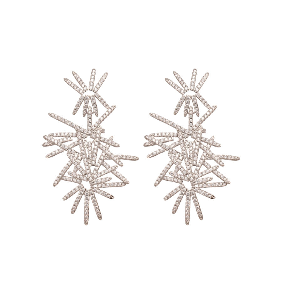 Pendientes minimalistas de lujo con circonitas y forma irregular para mujer, de latón con postes de acero inoxidable
