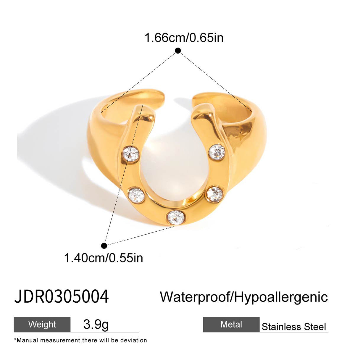 Anillo de acero inoxidable chapado en oro de 18 quilates con diseño geométrico de lujo para mujer