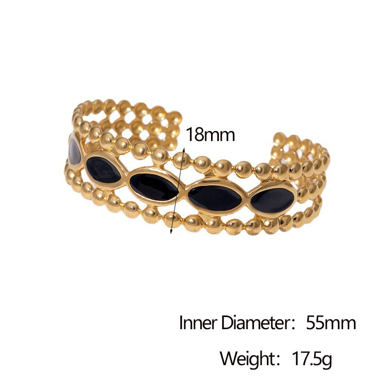Vintage Minimalist 18K Gold Plated Stainless Steel Wide Open Cuff Bracelet for Women