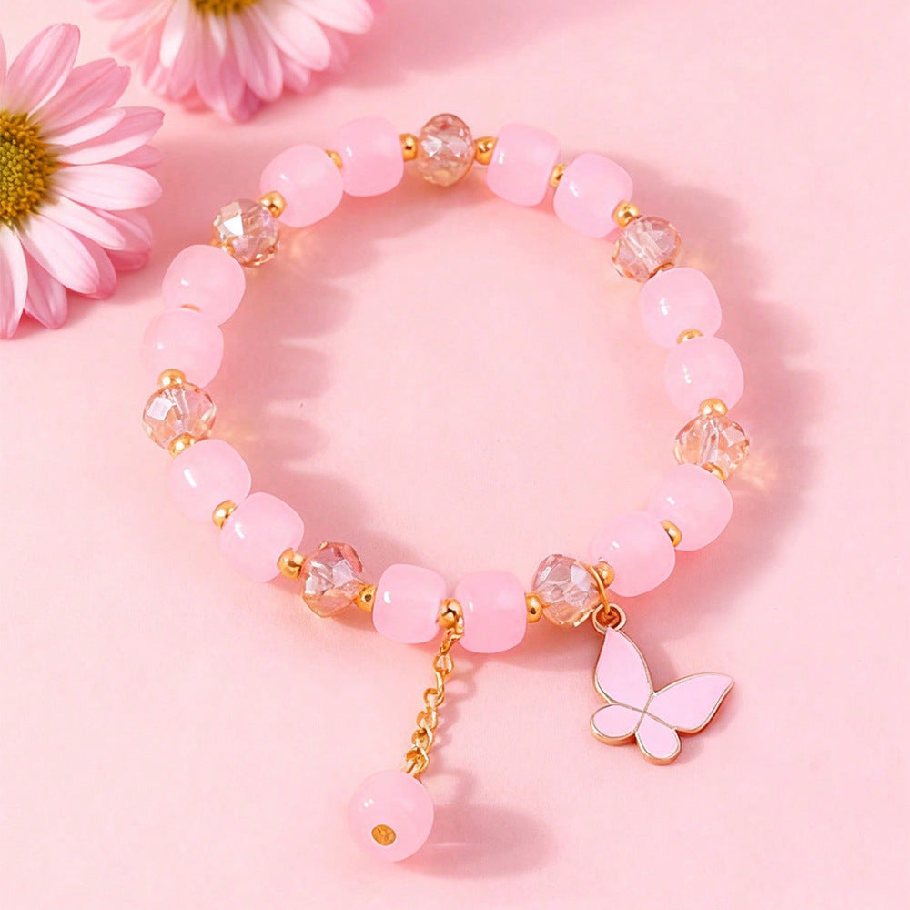 Butterfly-Shaped Glass Bracelet for Girls - Handmade Minimalist Children's Bracelet with Elegant Ancient Chinese Style and Vibrant Solid Colors