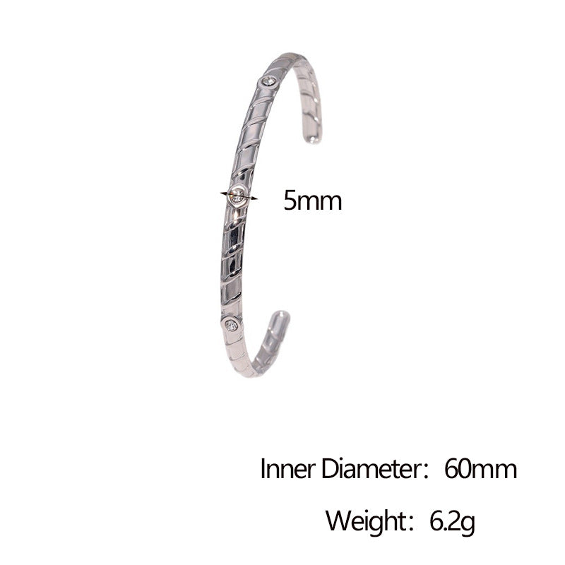 Bracciale a Polsino Aperto Geometrico Rotondo in Acciaio Inossidabile Placcato Oro 18K Minimalista