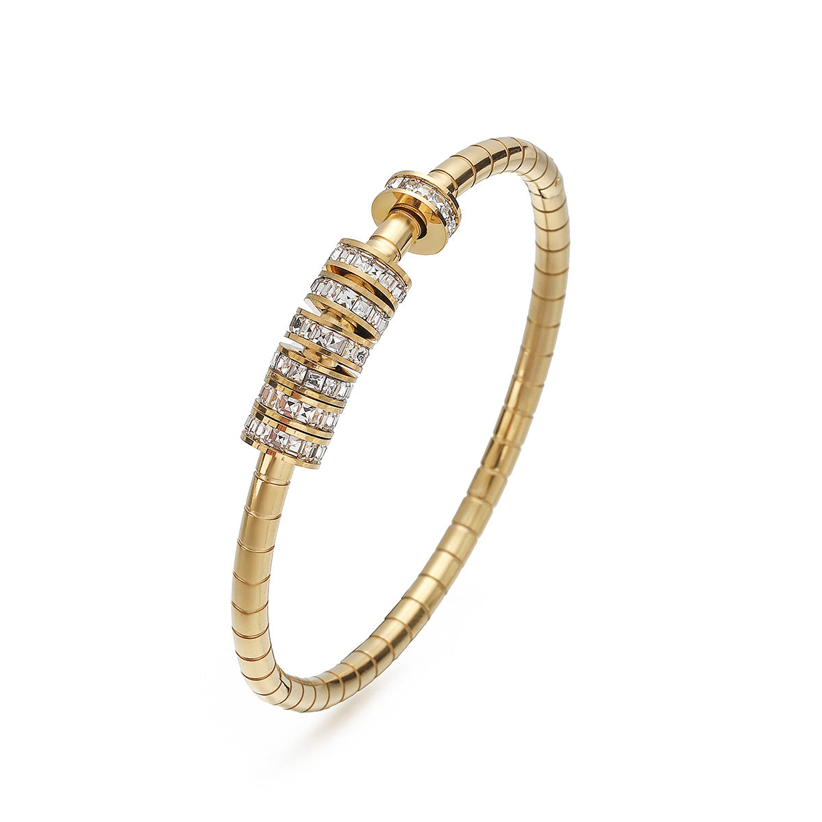 Fashion Minimalist 18K Gold Plated Stainless Steel Bracelet with Cubic Zirconia for Women