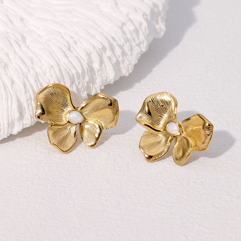 Sweet Elegant 18K Gold Plated Drip Oil Stainless Steel Flower Earrings