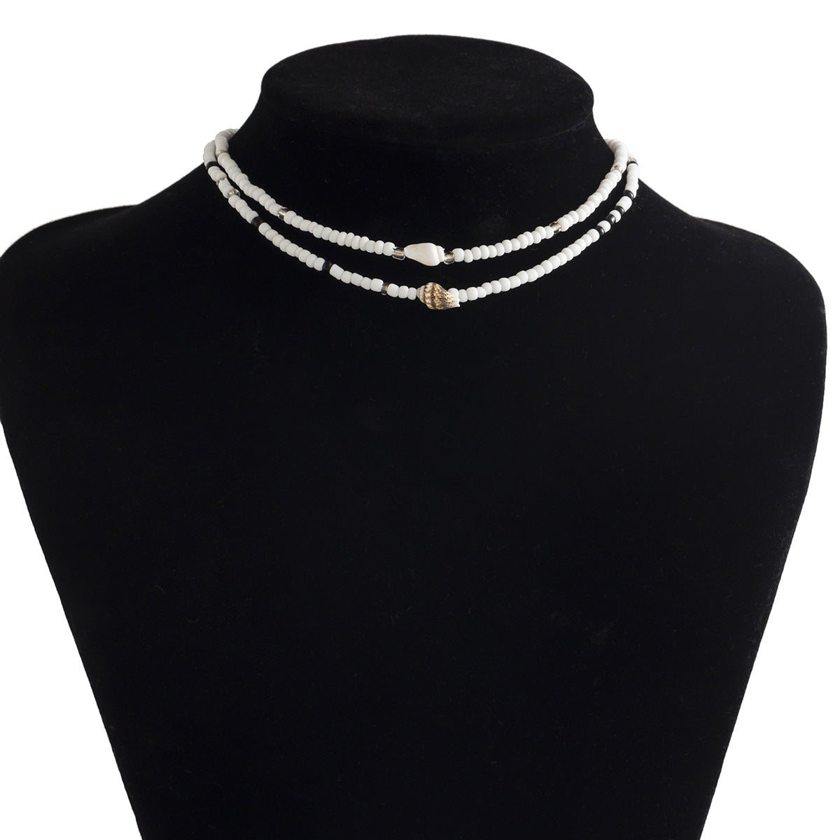 Collana geometrica con clavicola ispirata all'oceano per donna con intarsi in perla e conchiglia, catena a palline fatta a mano