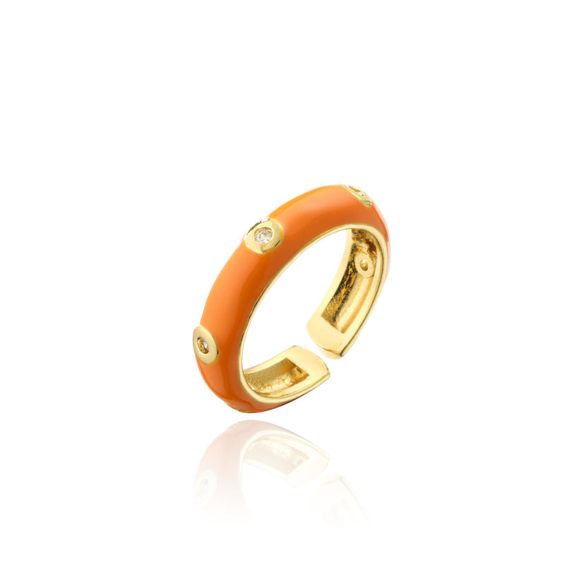 Geometric Drip Oil Brass 18K Gold Plated Cubic Zirconia Inlay Open Ring for Women