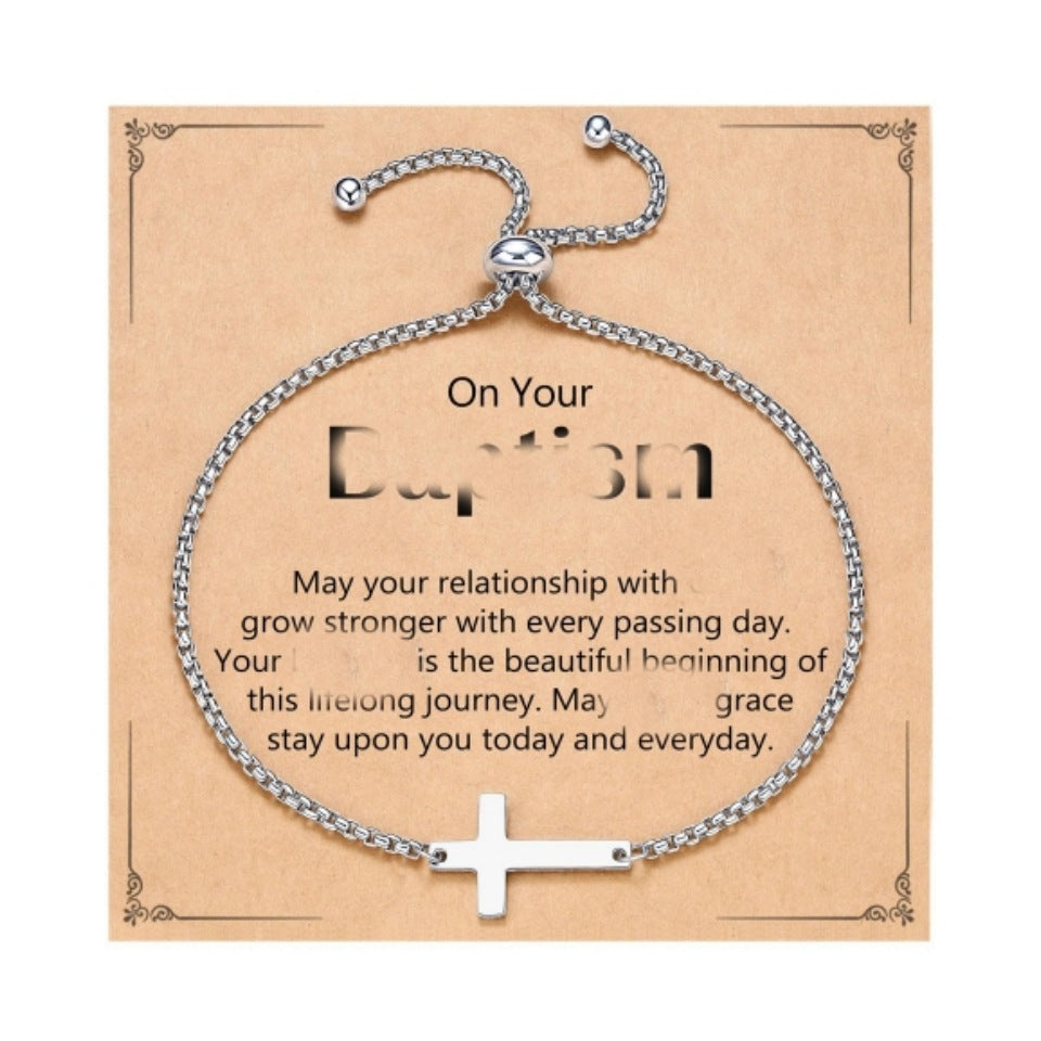 Minimalist Cross Stainless Steel Adjustable Bracelet for Women