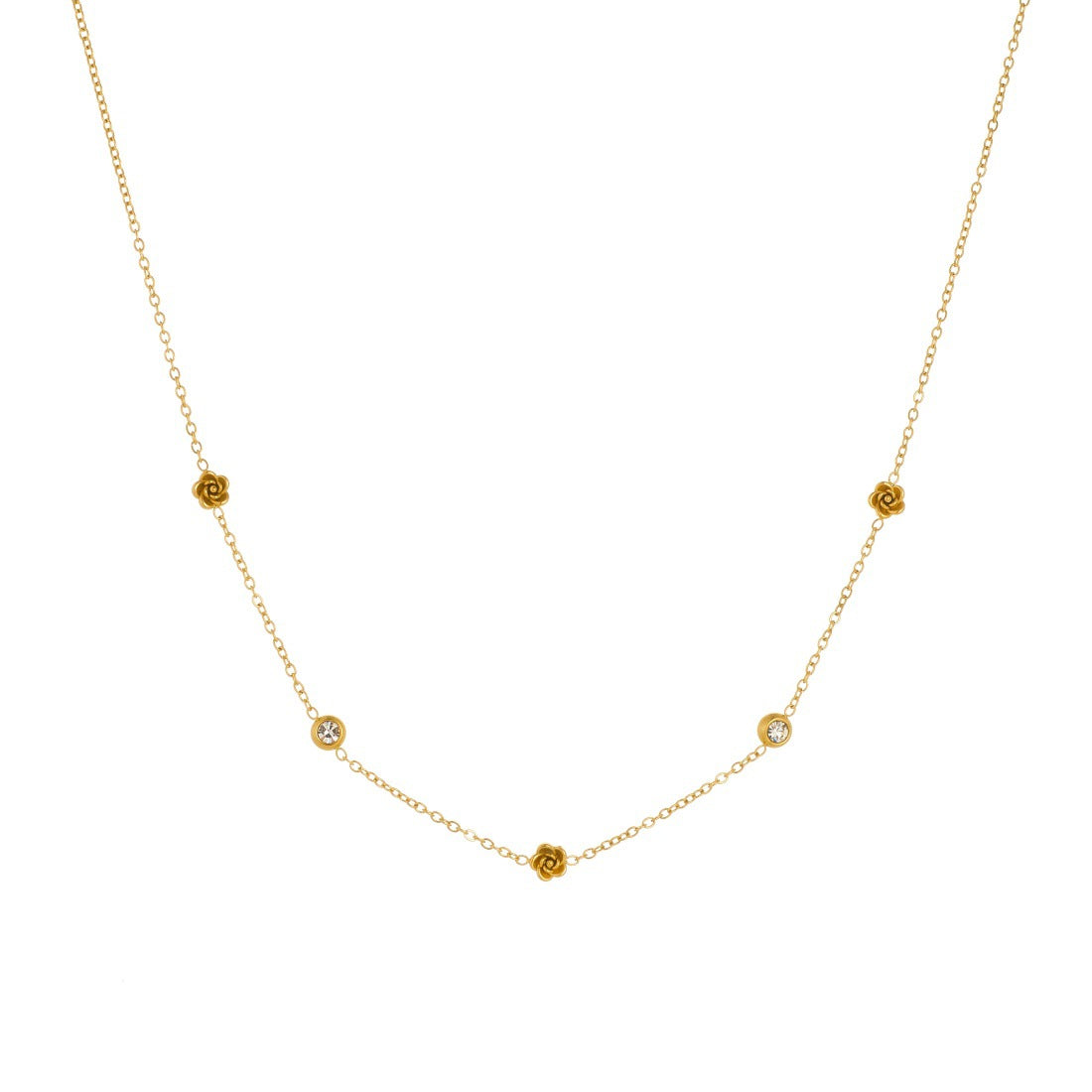 Minimalist Gold Plated Floral Rhinestone Stainless Steel Necklace for Women